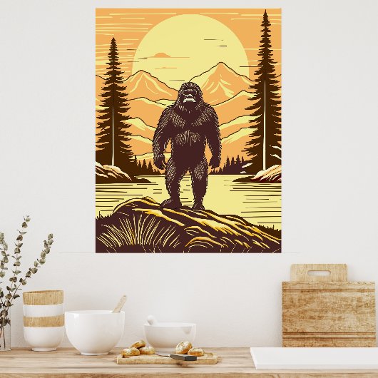 Retro Bigfoot  Sasquatchgebergte Poster (Keuken)