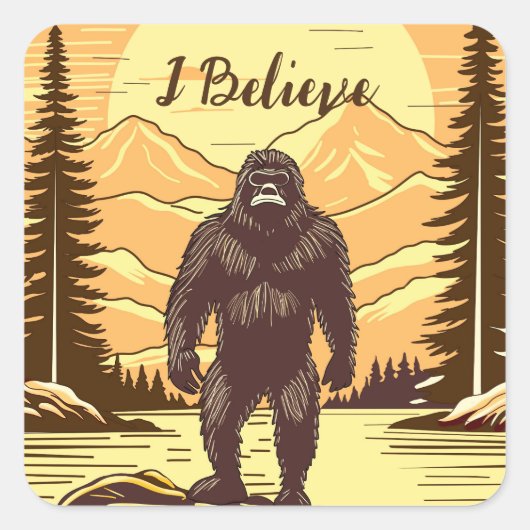 Retro Bigfoot Sasquatchgebergte Vierkante Sticker (Voorkant)