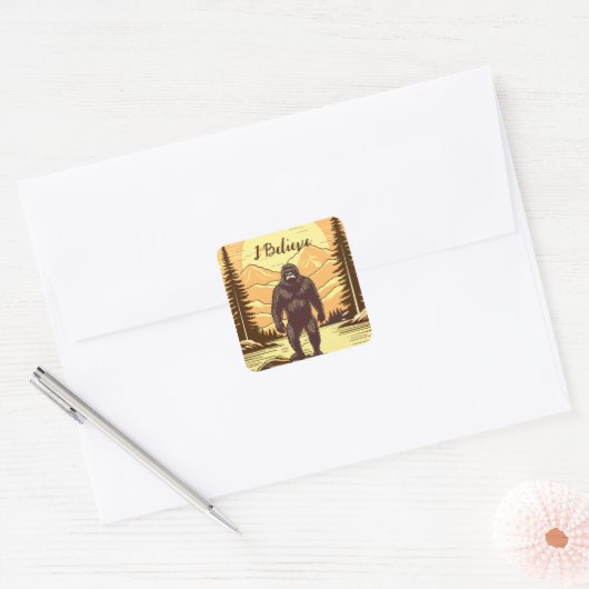 Retro Bigfoot  Sasquatchgebergte Vierkante Sticker (Envelop)
