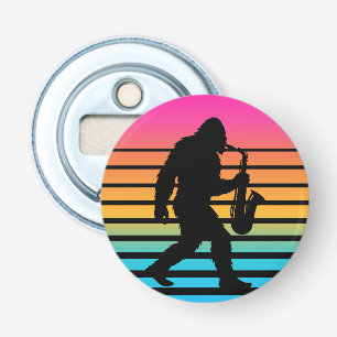 Retro Bigfoot Saxofoon Zonsondergang Button Flesopener