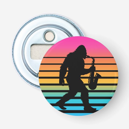 Retro Bigfoot Saxofoon Zonsondergang Button Flesopener (Voorkant)