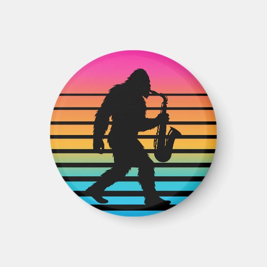 Retro Bigfoot Saxofoon Zonsondergang Magneet (Voorkant)