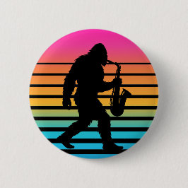 Retro Bigfoot Saxofoon Zonsondergang Ronde Button 5,7 Cm