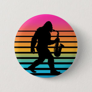 Retro Bigfoot Saxofoon Zonsondergang Ronde Button 5,7 Cm