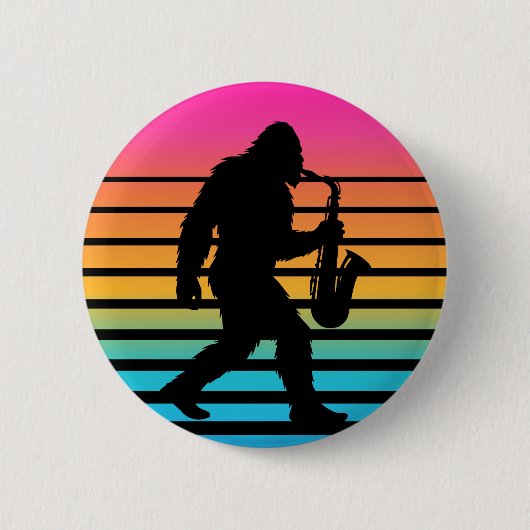 Retro Bigfoot Saxofoon Zonsondergang Ronde Button 5,7 Cm (Voorkant)