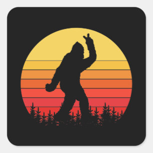 Retro Bigfoot Surfer Believe guy Vierkante Sticker