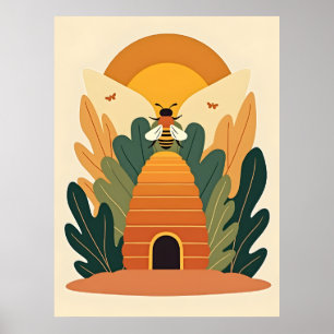Retro Bijenkorf Bij Botanische Poster