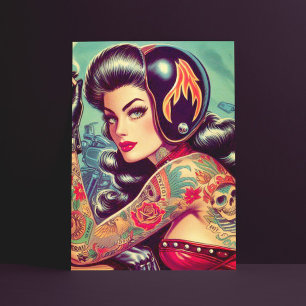 Retro Biker Girl Briefkaart