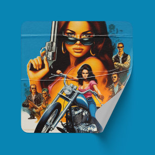 Retro Biker Girls Vierkante Sticker