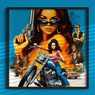 Retro Biker Meisjes Poster