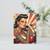 Retro Biker Pin-up Briefkaart (Staand voorkant)