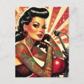 Retro Biker Pin-up Briefkaart (Voorkant)