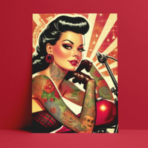 Retro Biker Pin-up Briefkaart
