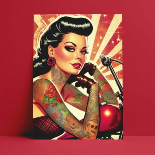 Retro Biker Pin-up Briefkaart