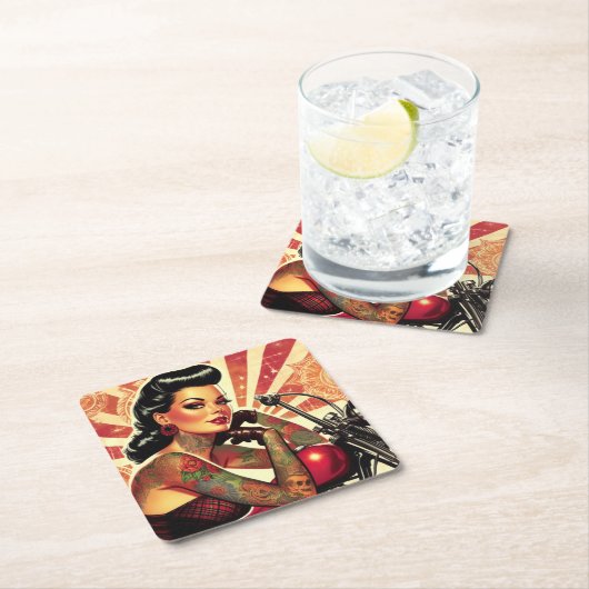 Retro Biker Pin-up Kartonnen Onderzetters (Insitu)