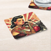 Retro Biker Pin-up Kartonnen Onderzetters (Schuin)