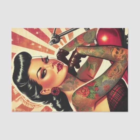 Retro Biker Pin-up Tissuepapier (Voorkant)