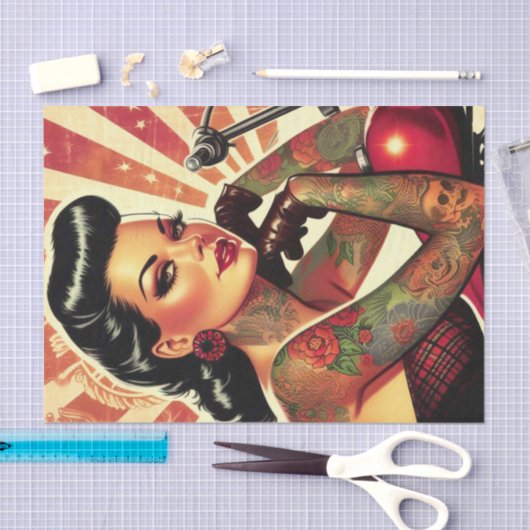 Retro Biker Pin-up Tissuepapier (Craft)