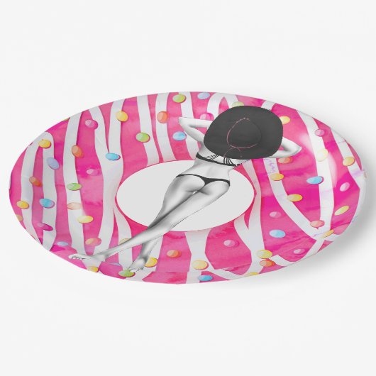Retro Bikini Girl Birthday Pool Papieren Bordje (Gekanteld)