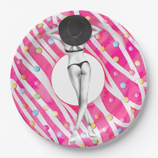 Retro Bikini Girl Birthday Pool Papieren Bordje (Voorkant)