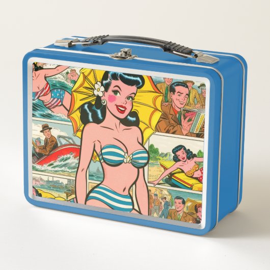 Retro Bikini Meisje Zomer Strips (Voorkant)