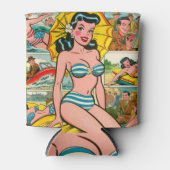 Retro Bikini Meisje Zomer Strips Blikjeskoeler (Voorkant)