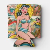 Retro Bikini Meisje Zomer Strips Blikjeskoeler (Achterkant)
