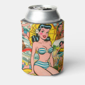 Retro Bikini Meisje Zomer Strips Blikjeskoeler (Blikje Achterkant)