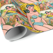 Retro Bikini Meisje Zomer Strips Cadeaupapier (Rol Hoek)