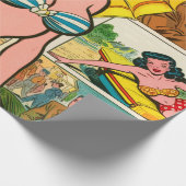 Retro Bikini Meisje Zomer Strips Cadeaupapier (Hoek)
