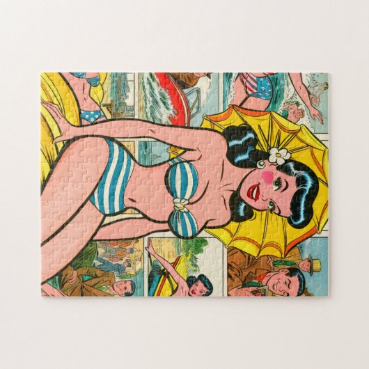Retro Bikini Meisje Zomer Strips Legpuzzel (Horizontaal)