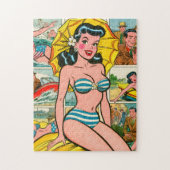 Retro Bikini Meisje Zomer Strips Legpuzzel (Verticaal)