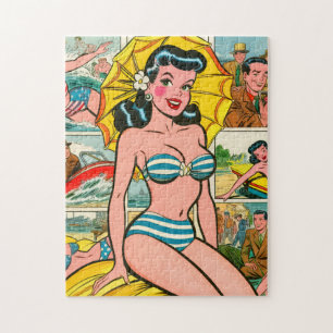 Retro Bikini Meisje Zomer Strips Legpuzzel