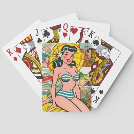 Retro Bikini Meisje Zomer Strips Pokerkaarten (Achterkant)
