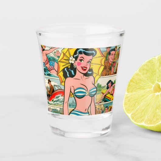 Retro Bikini Meisje Zomer Strips Shot Glas (Voorkant)