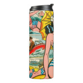 Retro Bikini Meisje Zomer Strips Thermosbeker (Gedraaid links)
