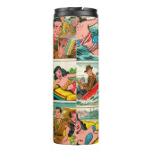 Retro Bikini Meisje Zomer Strips Thermosbeker (Achterkant)