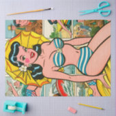 Retro Bikini Meisje Zomer Strips Tissuepapier (Craft)