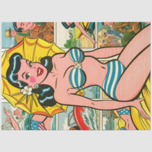 Retro Bikini Meisje Zomer Strips Tissuepapier