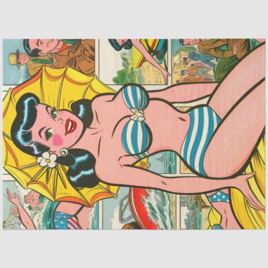 Retro Bikini Meisje Zomer Strips Tissuepapier (Voorkant)