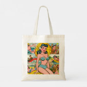 Retro Bikini Meisje Zomer Strips Tote Bag (Achterkant)