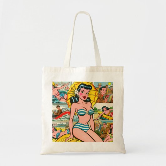 Retro Bikini Meisje Zomer Strips Tote Bag (Voorkant)