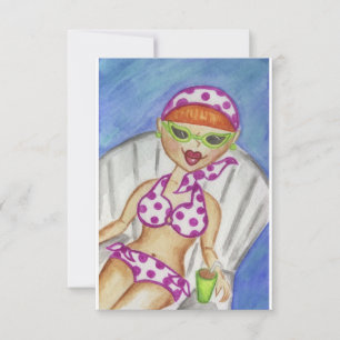 Retro Bikini Zomer Zwembad BBQ Feest Uitnodigingen