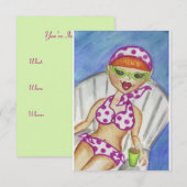 Retro Bikini Zomer Zwembad BBQ Feestuitnodigingen Kaart (Voorkant / Achterkant)