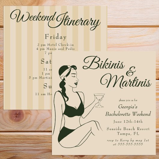 Retro Bikinis & Martinis Bachelorette Kaart