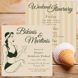 Retro Bikinis & Martinis Bachelorette Kaart