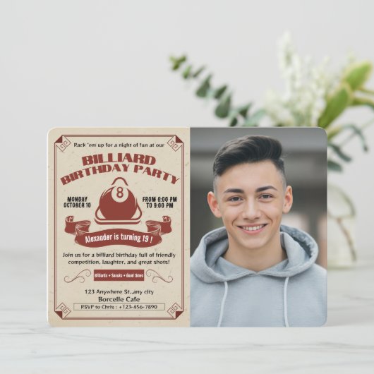 Retro Biljart verjaardagsuitnodiging Voeg je eigen Kaart (Staand voorkant)