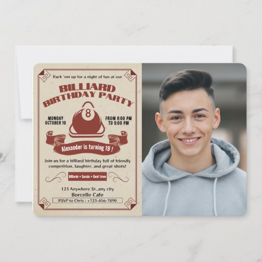 Retro Biljart verjaardagsuitnodiging Voeg je eigen Kaart (Voorkant)