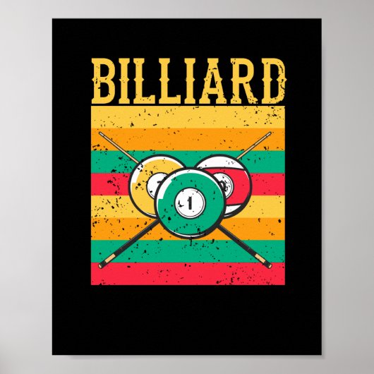 Retro Billiards Tabel 8-Ball Pool Snooker Poster (Voorkant)