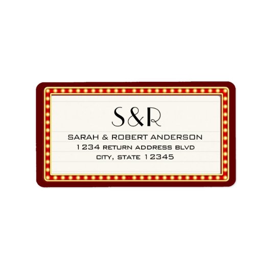 Retro Bioscoop Theater Marquee Teken Trouwadres Etiket (Voorkant)